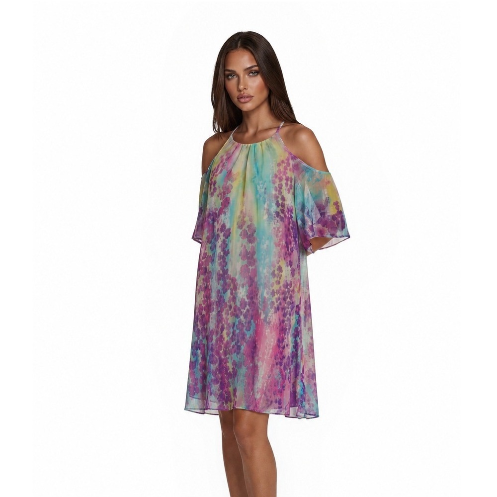 Akira Chicago Red Label Dress Women's Size Large Multicolor Floral Shoulder Boho
